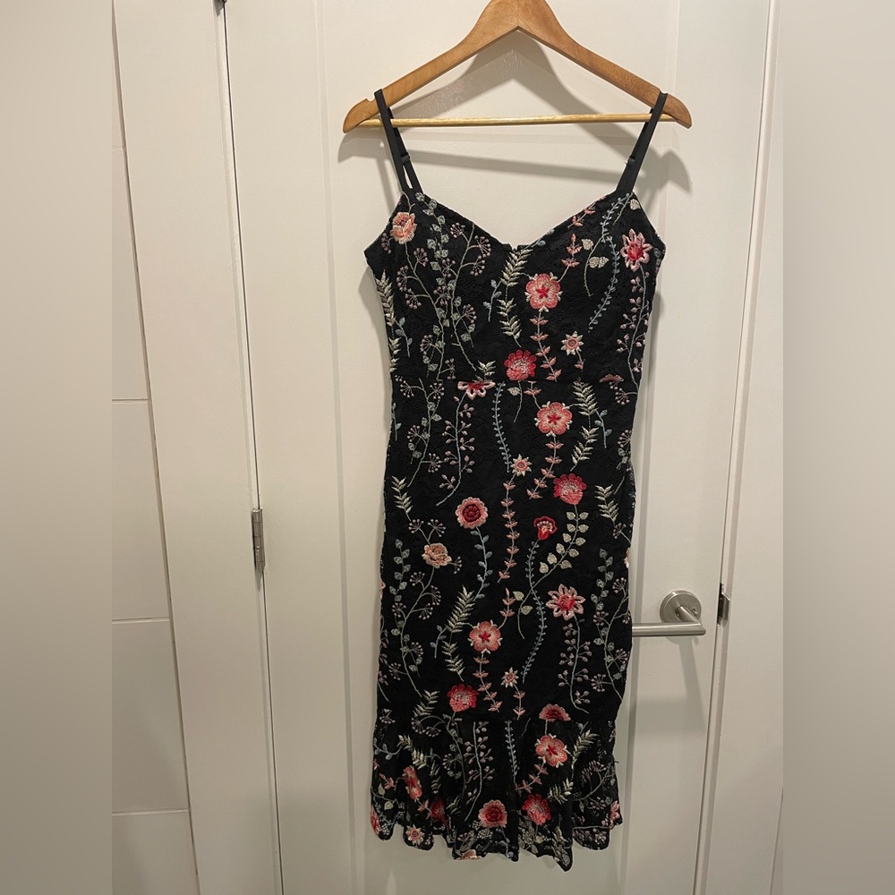 Black Floral Embroidered Spaghetti-Strap Dress